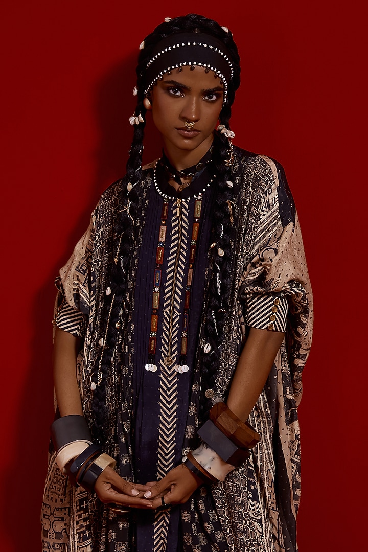 Surmai Colored & Mogra White Italian Crepe Printed Tunic Set by ASEEM KAPOOR at Pernia's Pop Up Shop