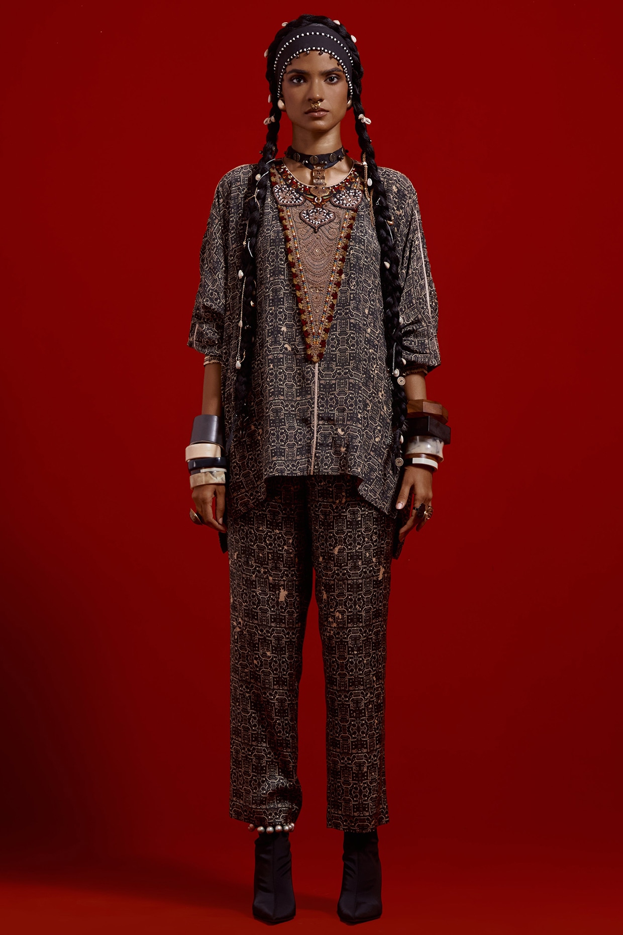 ASEEM KAPOOR Multi-Colored Italian Crepe Printed Short Kurta Set