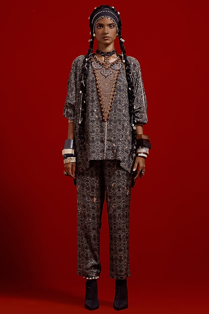 Multi-Colored Italian Crepe Printed Short Kurta Set by ASEEM KAPOOR at Pernia's Pop Up Shop