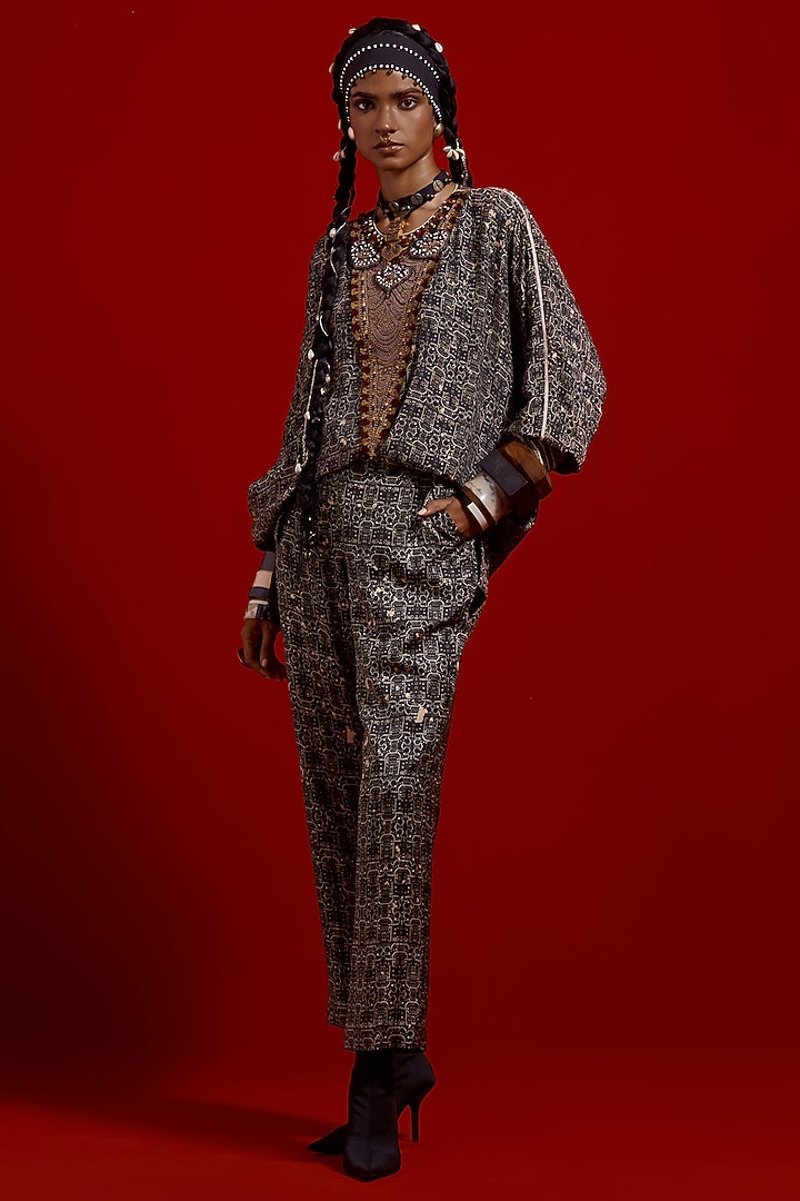 Multi-Colored Italian Crepe Printed Short Kurta Set by ASEEM KAPOOR at Pernia's Pop Up Shop