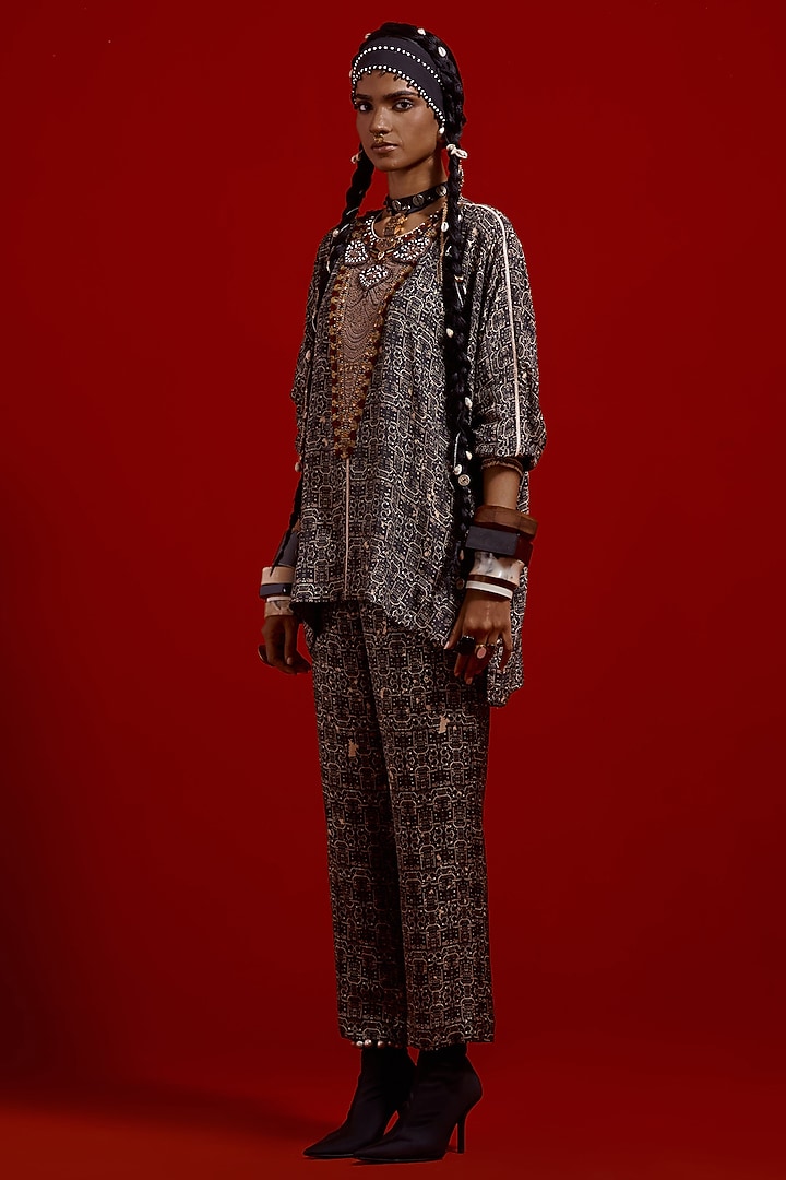 Multi-Colored Italian Crepe Printed Short Kurta Set by ASEEM KAPOOR at Pernia's Pop Up Shop