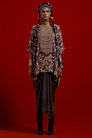 Ash Grey Italian Crepe Printed Kurta Set by ASEEM KAPOOR