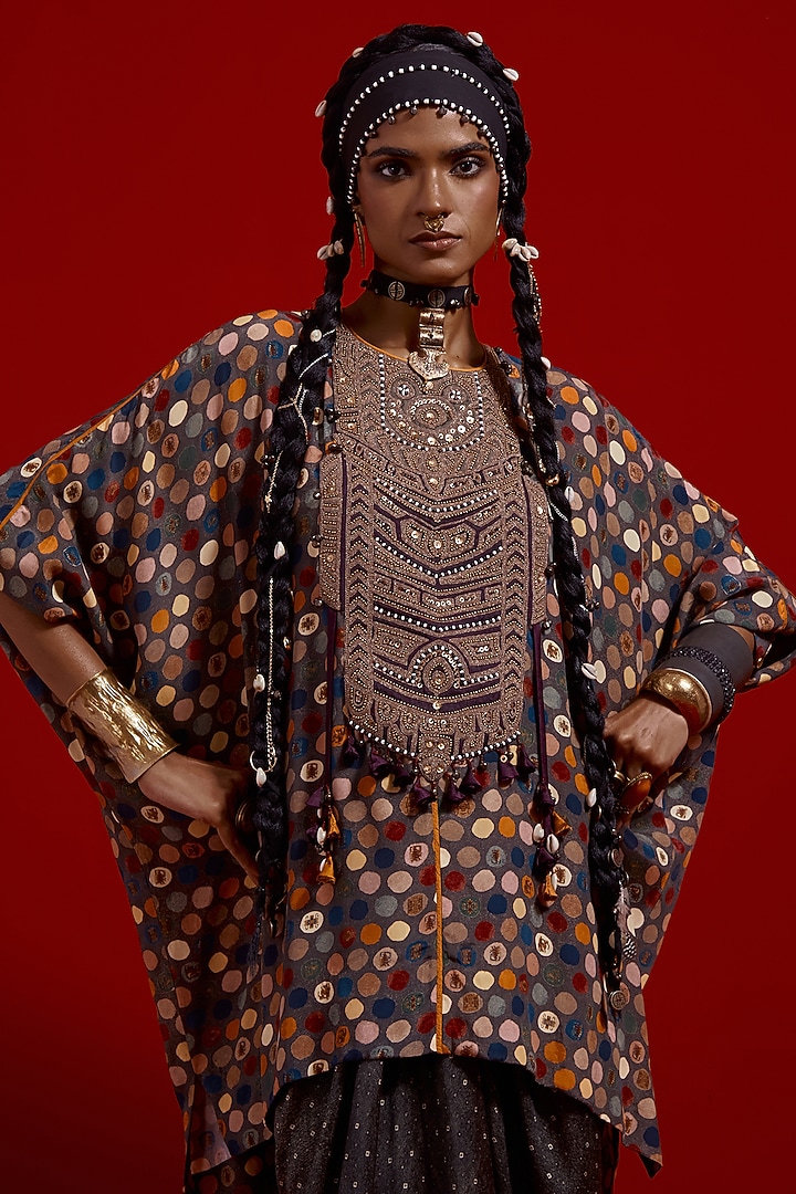 Ash Grey Italian Crepe Printed Kurta Set by ASEEM KAPOOR at Pernia's Pop Up Shop
