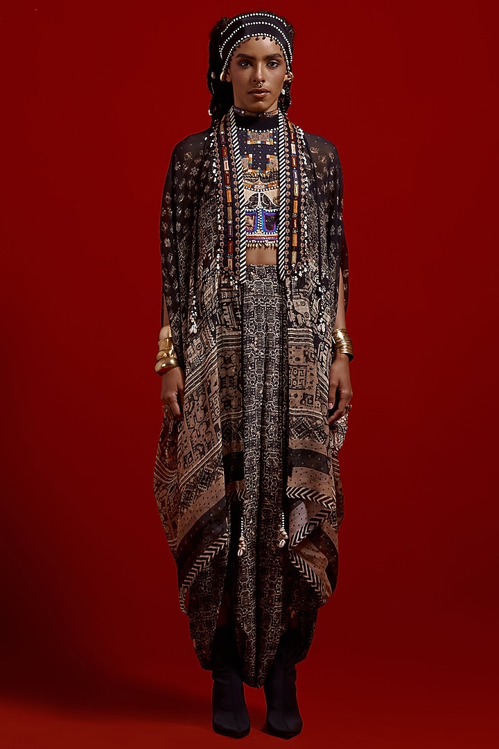 Multi-Colored Viscose Organza Printed Jacket Set by ASEEM KAPOOR at Pernia's Pop Up Shop