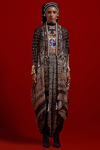 Multi-Colored Viscose Organza Printed Jacket Set by ASEEM KAPOOR
