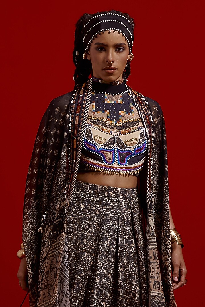 Multi-Colored Viscose Organza Printed Jacket Set by ASEEM KAPOOR at Pernia's Pop Up Shop