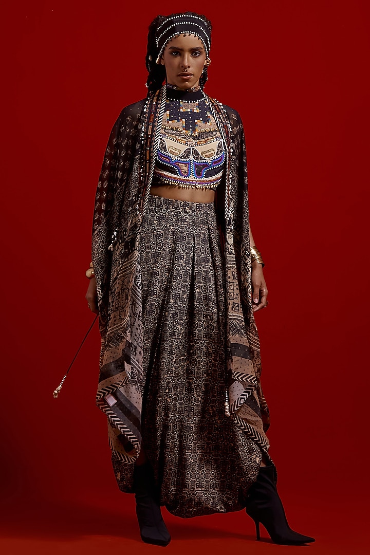 Multi-Colored Viscose Organza Printed Jacket Set by ASEEM KAPOOR at Pernia's Pop Up Shop