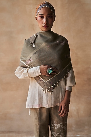Surmai Colored Floral Printed Scarf by ASEEM KAPOOR
