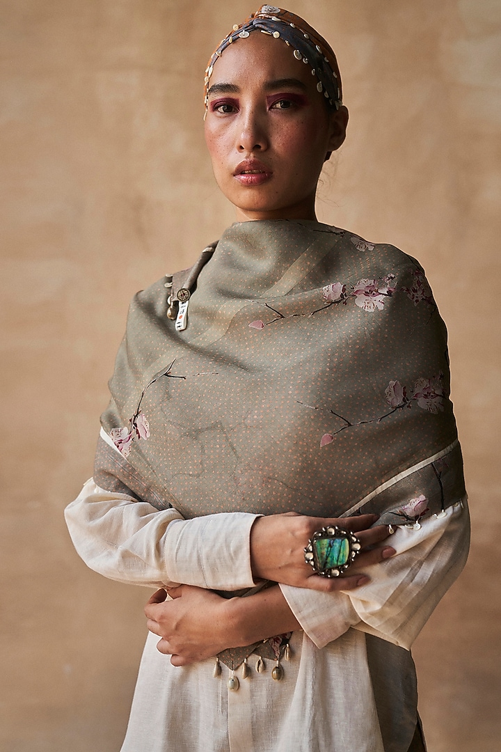 Surmai Colored Floral Printed Scarf by ASEEM KAPOOR at Pernia's Pop Up Shop