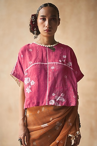 Gulabi Colored Floral Printed Blouse by ASEEM KAPOOR