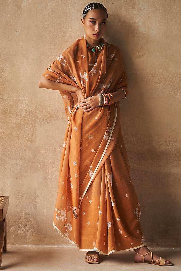 Genda Colored Floral Printed Party Wear Saree by ASEEM KAPOOR at Pernia's Pop Up Shop