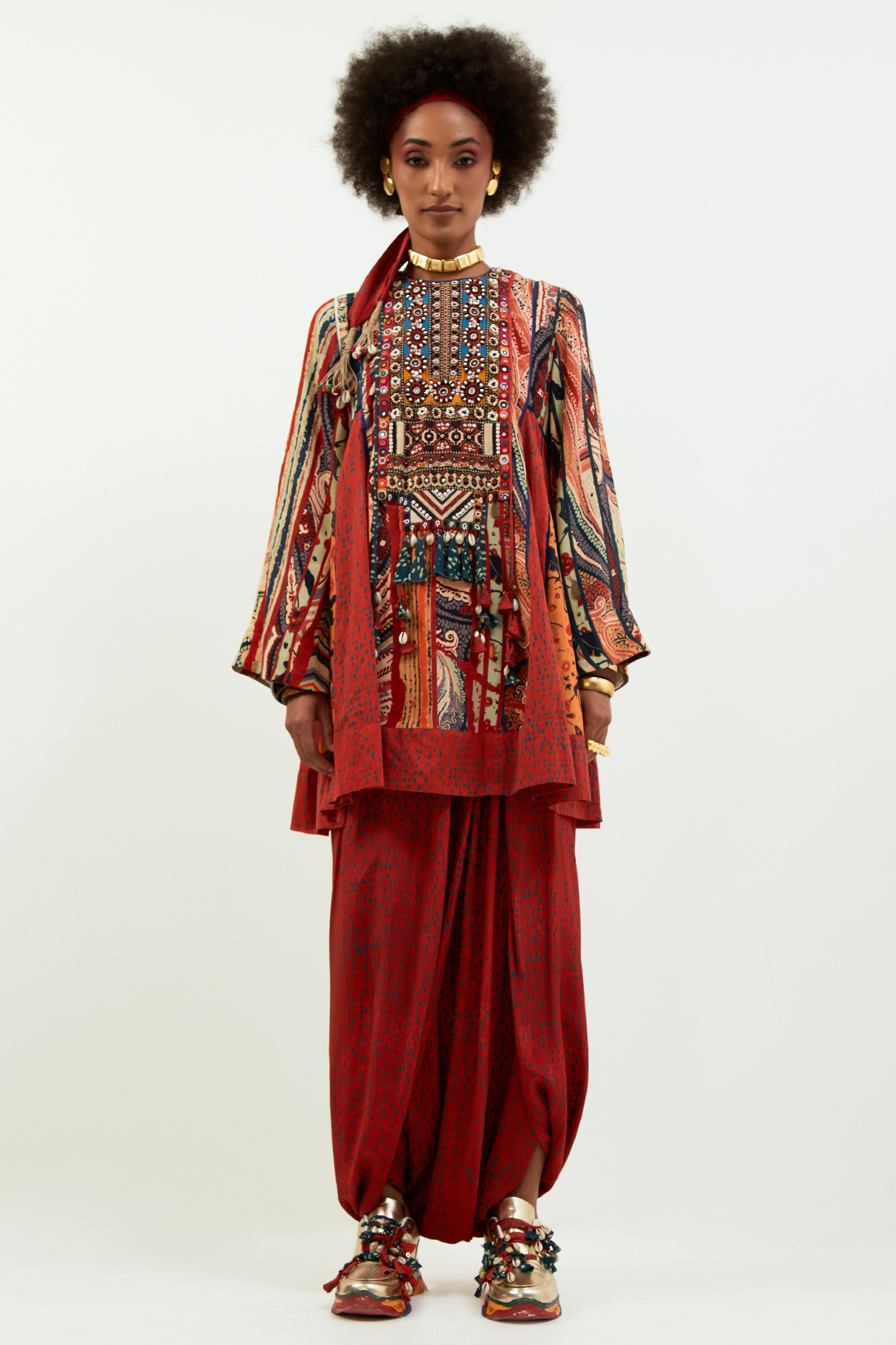 Multi-Colored Cotton Silk Printed Tunic Set by Aseem kapoor at Pernia's Pop Up Shop