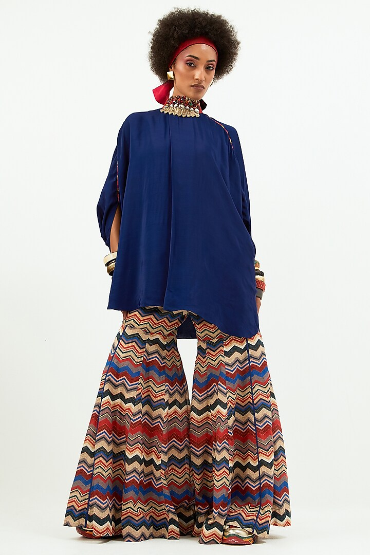 Multi-Colored Crepe Chevron Printed Sharara Set by Aseem kapoor