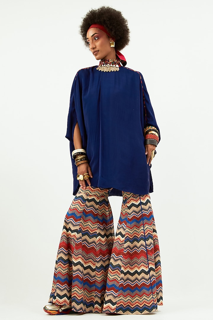 Multi-Colored Crepe Chevron Printed Wedding Sharara Set by Aseem kapoor at Pernia's Pop Up Shop