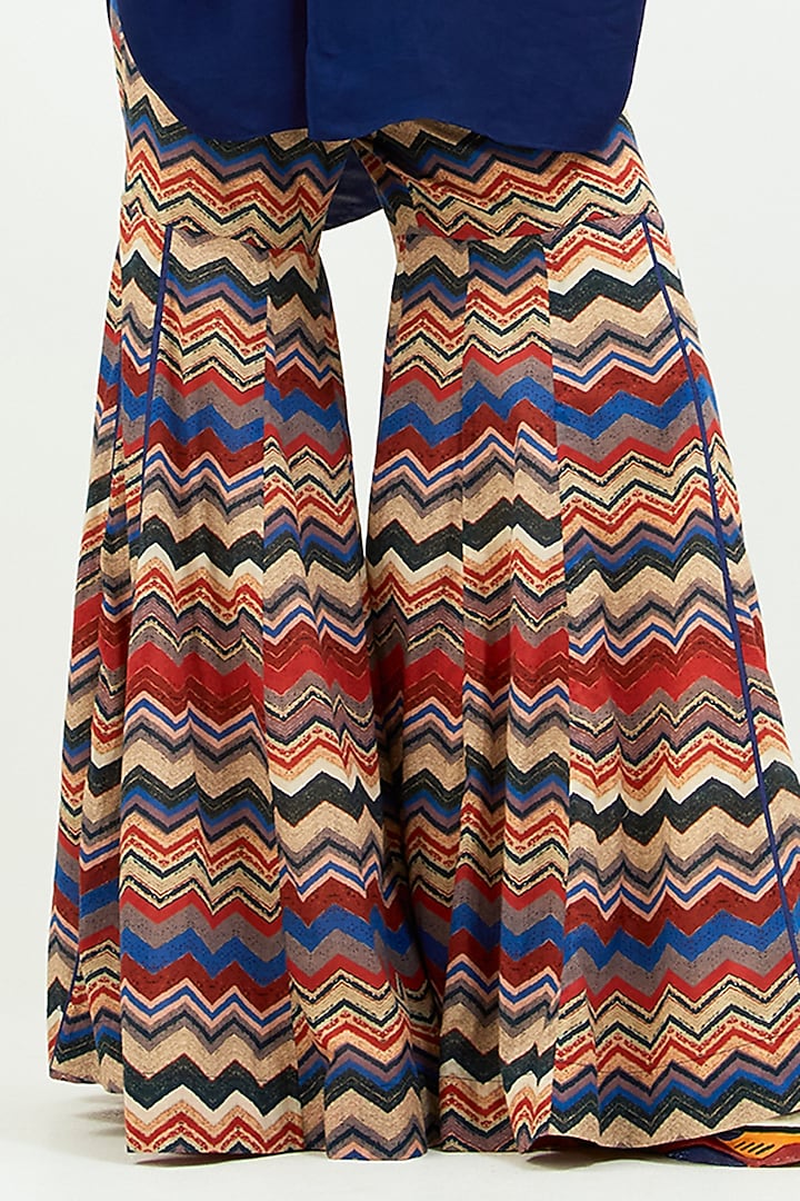 Multi-Colored Crepe Chevron Printed Wedding Sharara Set by Aseem kapoor at Pernia's Pop Up Shop