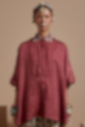 Old Rose Crushed Silk Textured Straight Shirt  by ASEEM KAPOOR at Pernia's Pop Up Shop