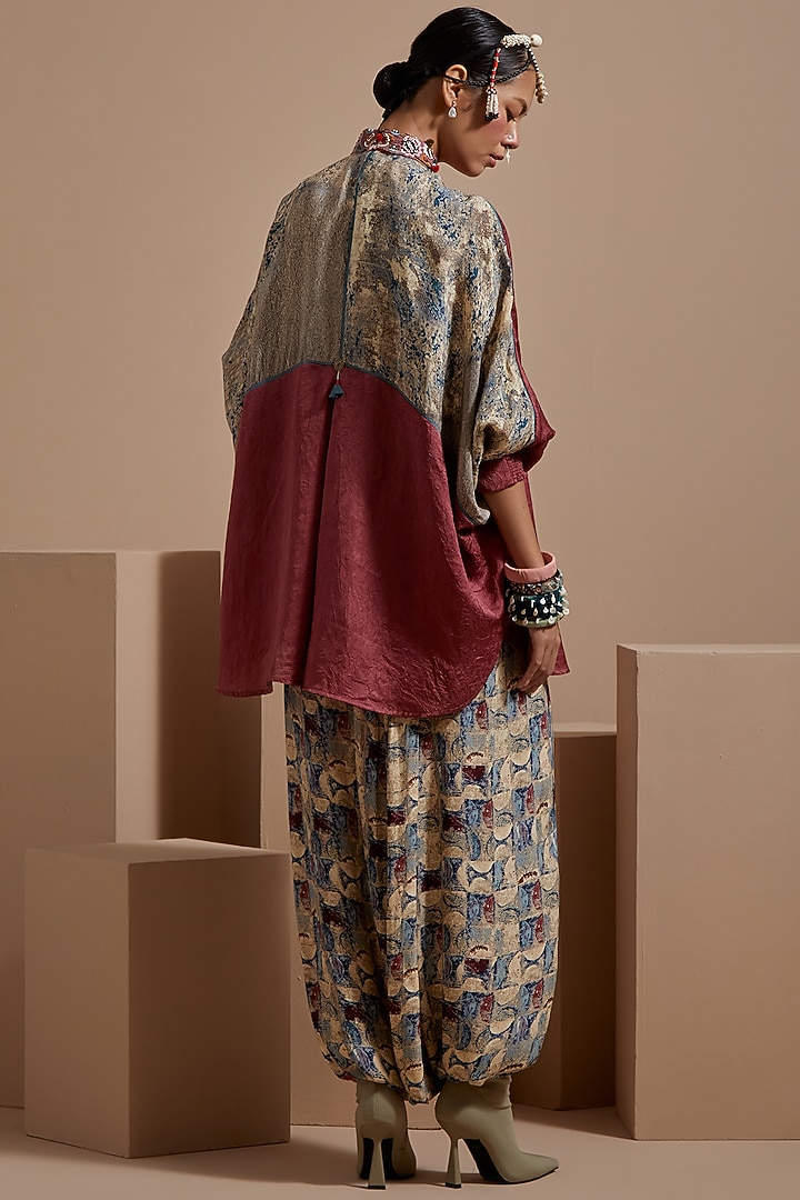 Old Rose Crushed Silk Textured Straight Shirt by ASEEM KAPOOR at Pernia's Pop Up Shop