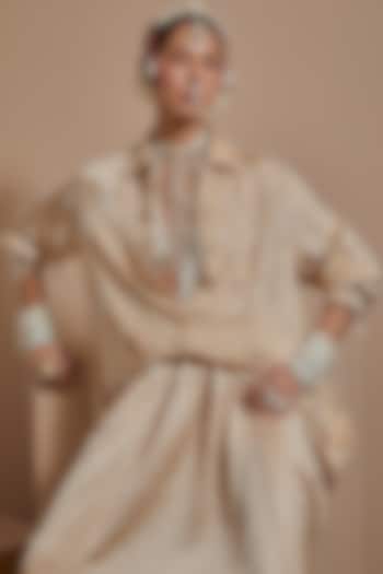 Ecru Crushed Silk Textured Straight Shirt by ASEEM KAPOOR at Pernia's Pop Up Shop
