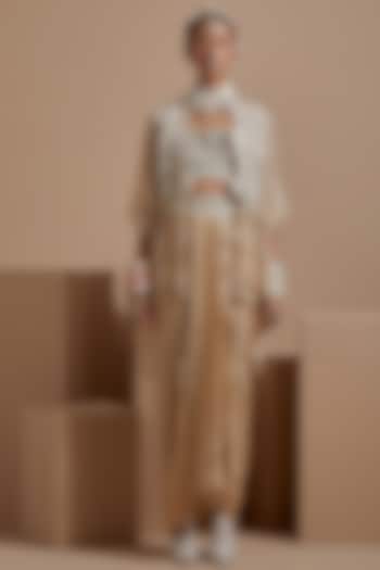 Ecru Sheer Silk Tribal Work Jacket Set by ASEEM KAPOOR at Pernia's Pop Up Shop