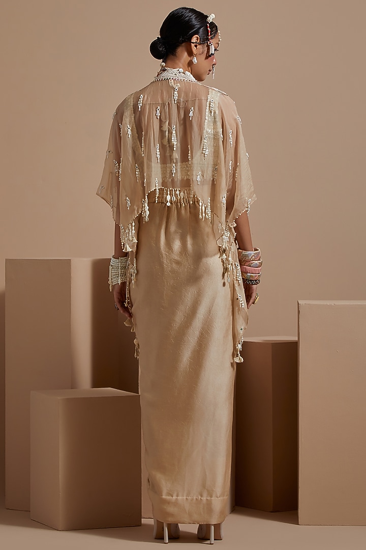Ecru Sheer Silk Tribal Work Jacket Set by ASEEM KAPOOR at Pernia's Pop Up Shop