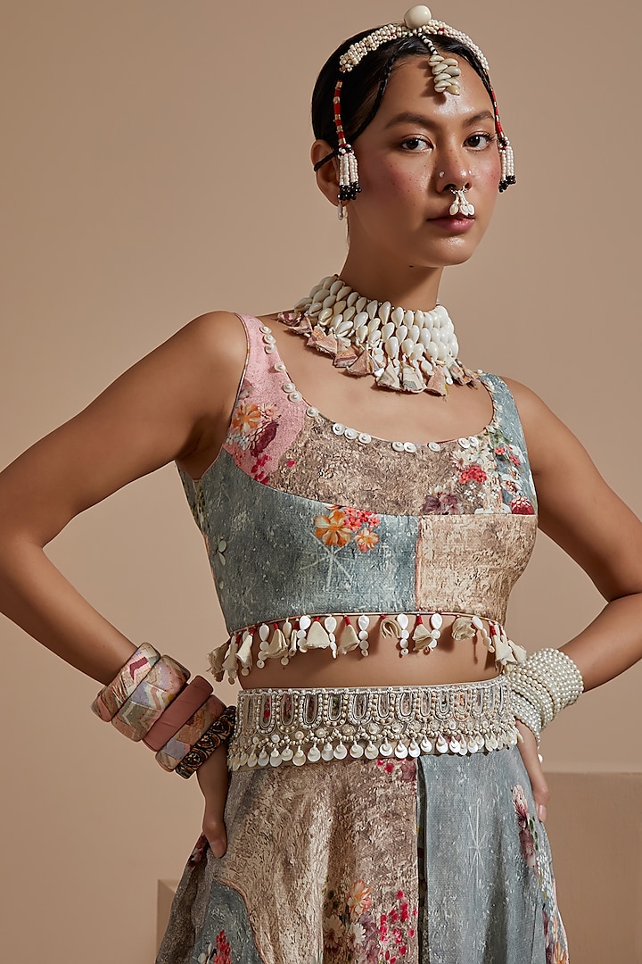 Multi-Colored Mushroom Twill Embroidered Blouse by ASEEM KAPOOR at Pernia's Pop Up Shop