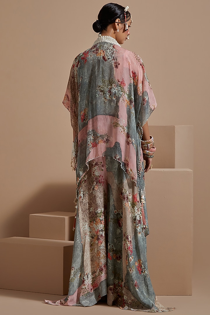 Multi-Colored Sheer Silk Resham Embroidered Jacket Set by ASEEM KAPOOR at Pernia's Pop Up Shop