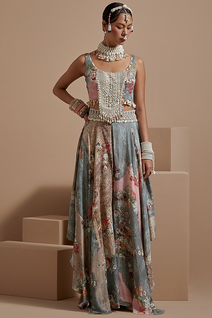 Multi-Colored Sheer Silk Resham Embroidered Jacket Set by ASEEM KAPOOR at Pernia's Pop Up Shop