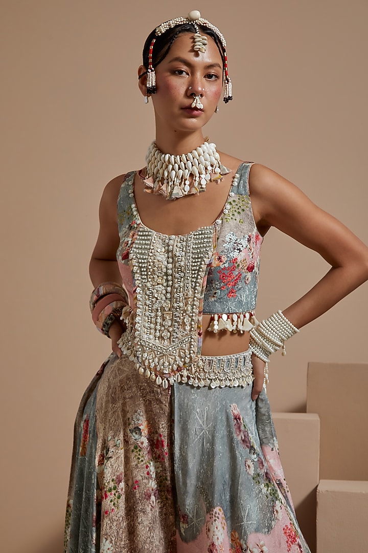 Multi-Colored Sheer Silk Resham Embroidered Jacket Set by ASEEM KAPOOR at Pernia's Pop Up Shop