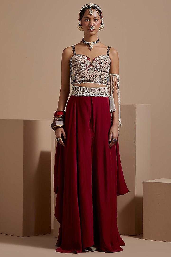 Shocking Pink Natural Crepe Skirt Set by ASEEM KAPOOR at Pernia's Pop Up Shop