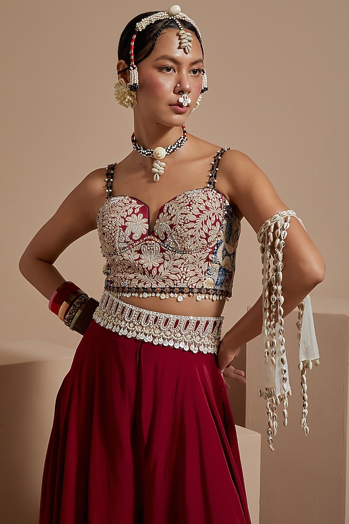 Shocking Pink Natural Crepe Skirt Set by ASEEM KAPOOR at Pernia's Pop Up Shop