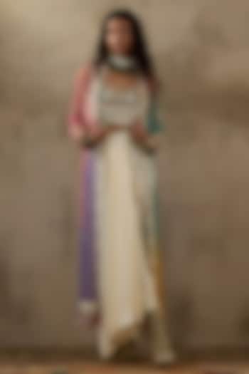 Mogra White Crushed Silk Textured Skirt Set by ASEEM KAPOOR at Pernia's Pop Up Shop