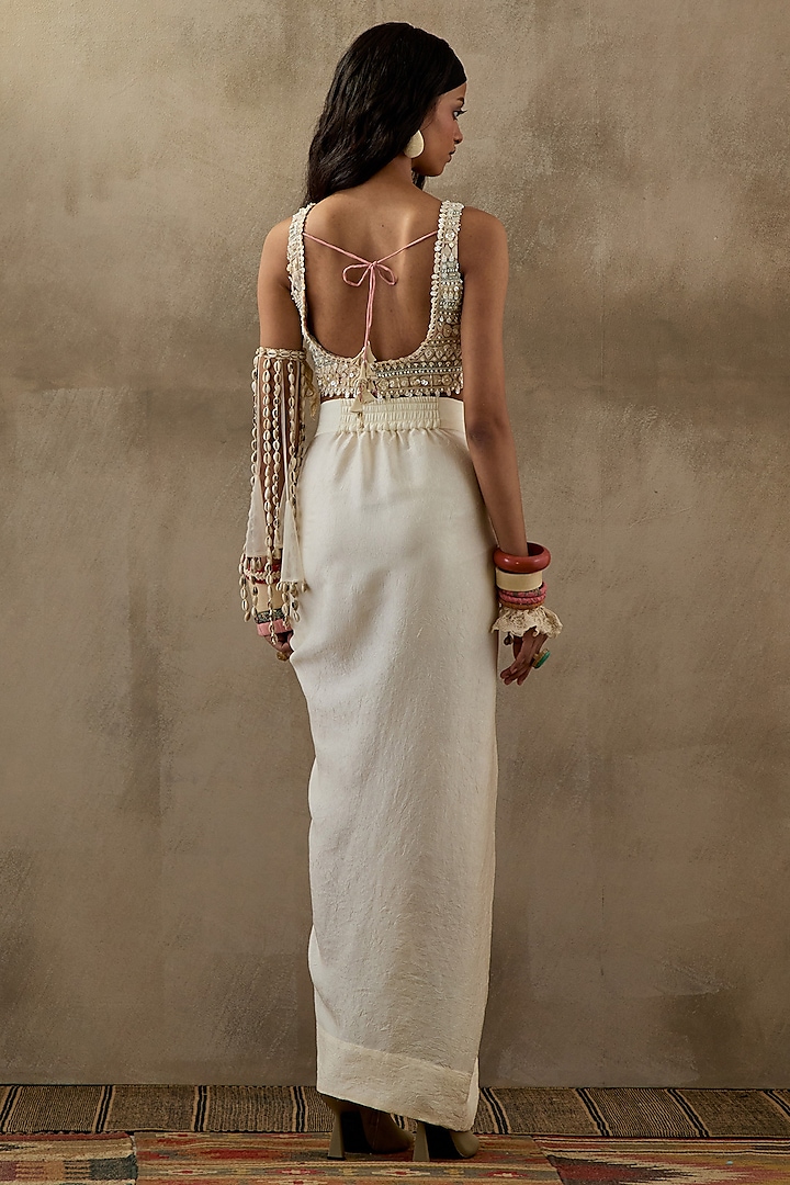 Mogra White Crushed Silk Textured Skirt Set by ASEEM KAPOOR at Pernia's Pop Up Shop