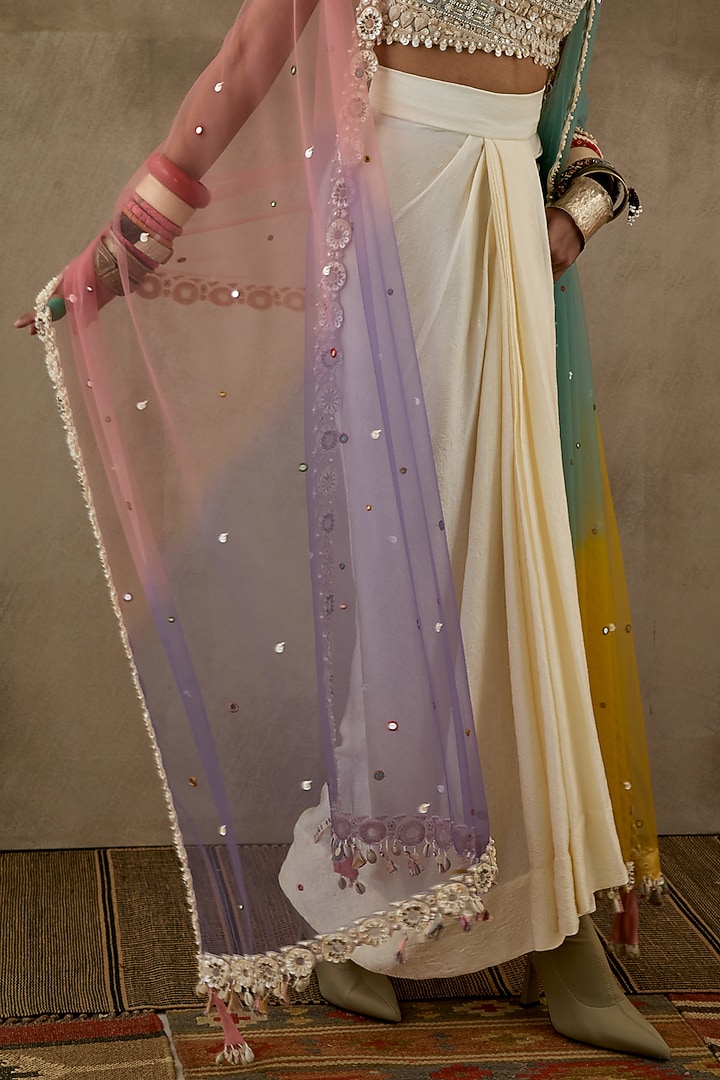 Mogra White Crushed Silk Textured Skirt Set by ASEEM KAPOOR at Pernia's Pop Up Shop