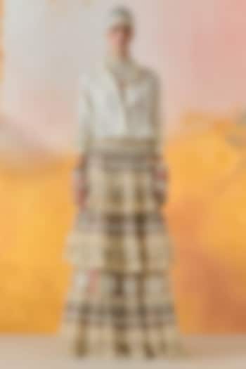 Mogra White Sheer Silk & Net Tiered Ruffled Bridal Lehenga Set by ASEEM KAPOOR at Pernia's Pop Up Shop