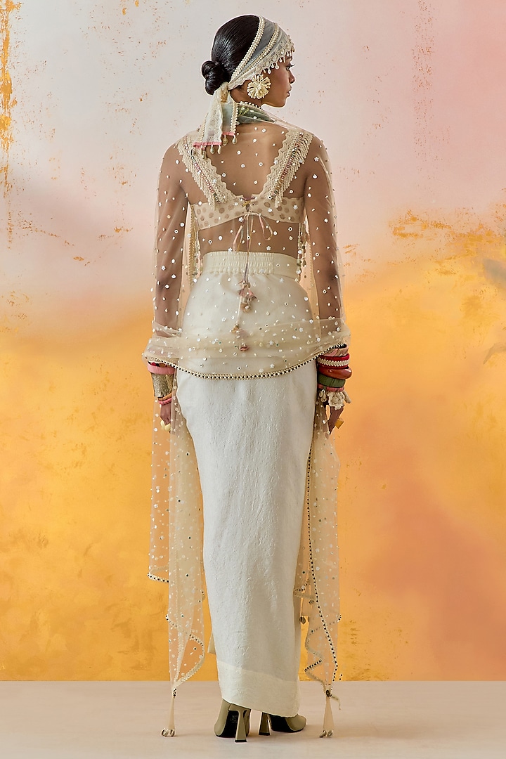 Mogra White Crushed Silk Skirt Set by ASEEM KAPOOR at Pernia's Pop Up Shop