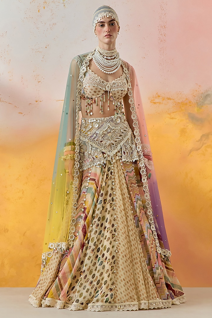 Mogra White Sheer Silk Skirt Set by ASEEM KAPOOR at Pernia's Pop Up Shop