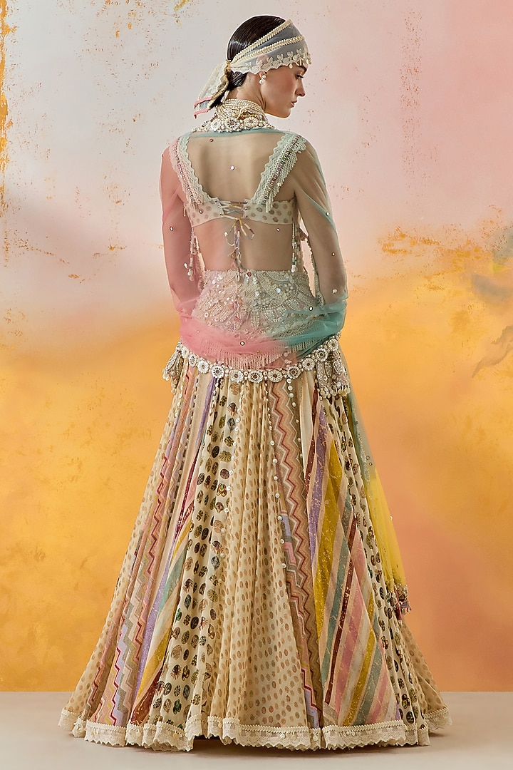 Mogra White Sheer Silk Skirt Set by ASEEM KAPOOR at Pernia's Pop Up Shop
