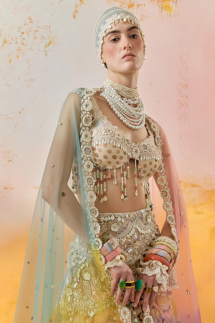 Mogra White Sheer Silk Skirt Set by ASEEM KAPOOR at Pernia's Pop Up Shop