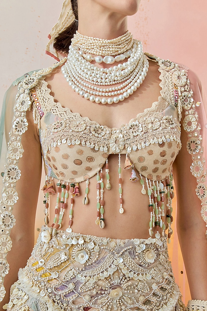 Mogra White Sheer Silk Skirt Set by ASEEM KAPOOR at Pernia's Pop Up Shop