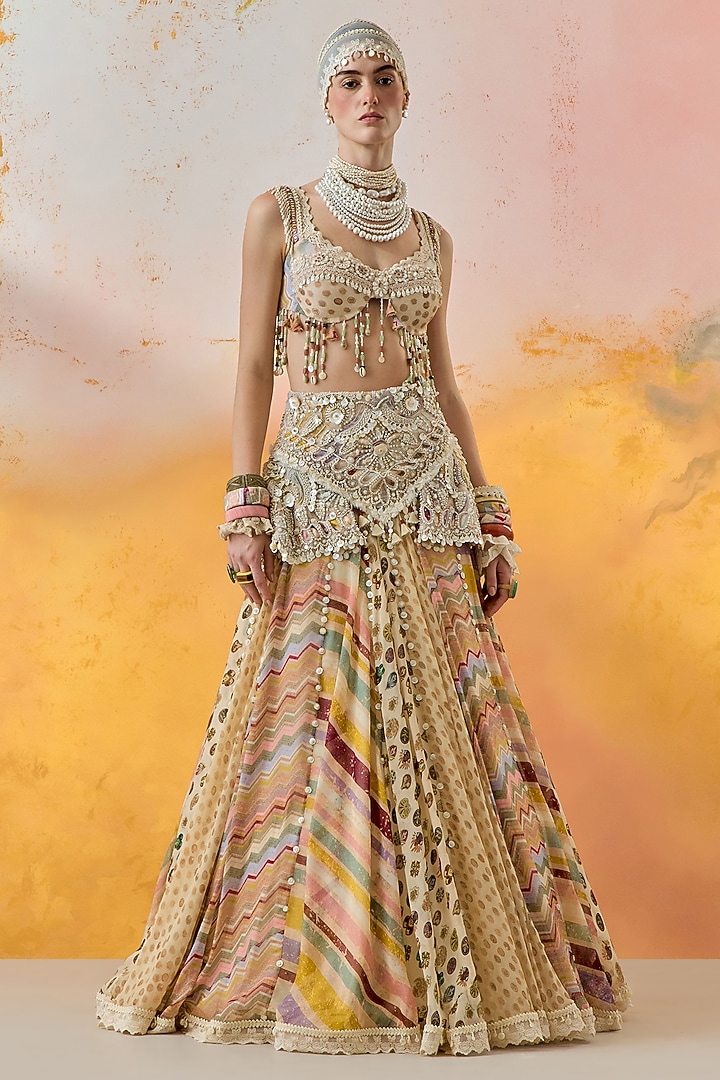 Mogra White Sheer Silk Skirt Set by ASEEM KAPOOR at Pernia's Pop Up Shop
