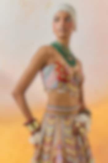 Multi-Colored Natural Crepe Printed & Embroidered Blouse by ASEEM KAPOOR at Pernia's Pop Up Shop