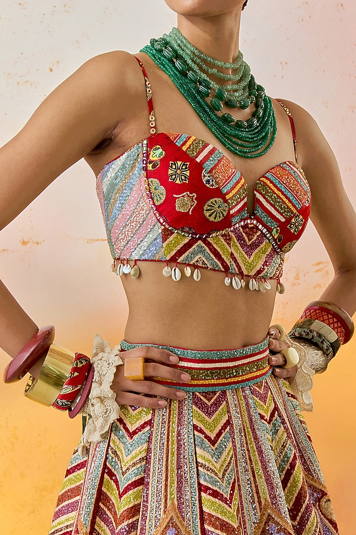 Multi-Colored Natural Crepe Printed & Embroidered Blouse by ASEEM KAPOOR at Pernia's Pop Up Shop