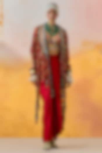 Sindoor-Colored Crushed Silk Skirt Set by ASEEM KAPOOR at Pernia's Pop Up Shop