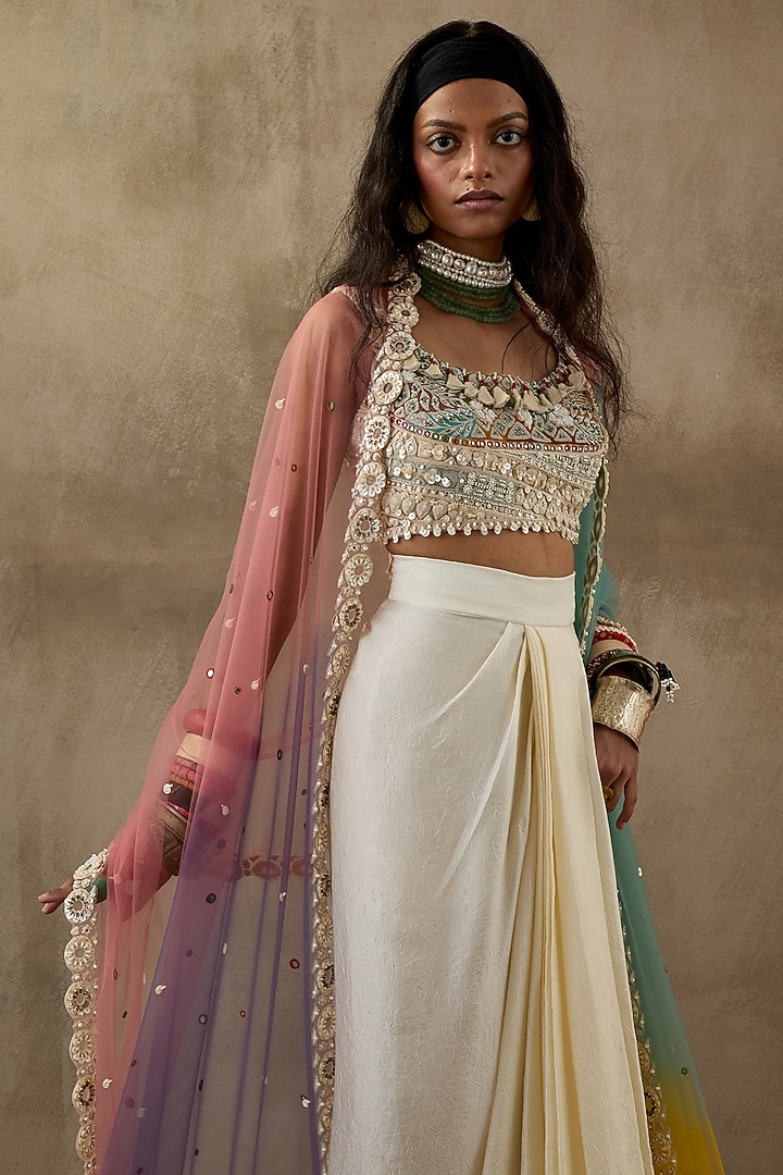 Multi-Colored Ombre Net Dupatta by ASEEM KAPOOR at Pernia's Pop Up Shop