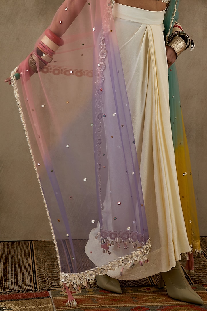 Multi-Colored Ombre Net Dupatta by ASEEM KAPOOR at Pernia's Pop Up Shop