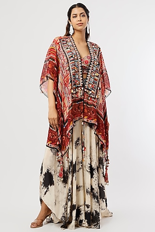Red Printed Dupatta Jacket by Aseem kapoor