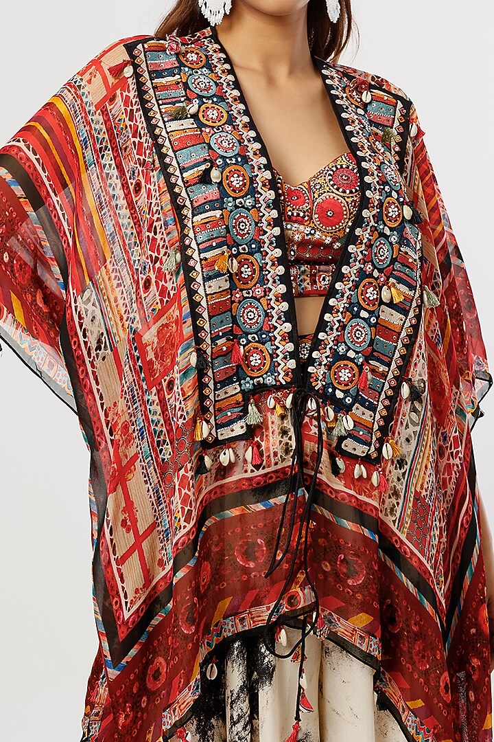 Red Printed Dupatta Jacket by Aseem kapoor at Pernia's Pop Up Shop