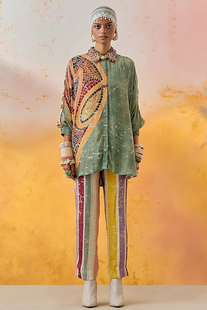 Jade Natural Crepe Printed & Embroidered Shirt by ASEEM KAPOOR at Pernia's Pop Up Shop