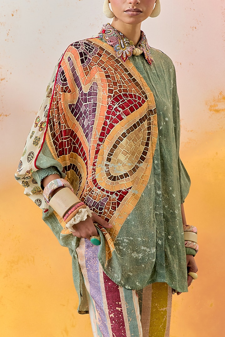 Jade Natural Crepe Printed & Embroidered Shirt by ASEEM KAPOOR at Pernia's Pop Up Shop