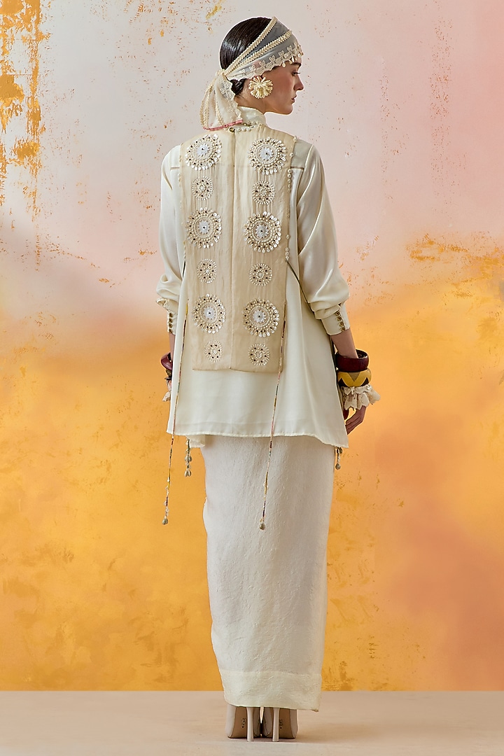 Mogra White Crushed Silk Beaded Shirt by ASEEM KAPOOR at Pernia's Pop Up Shop
